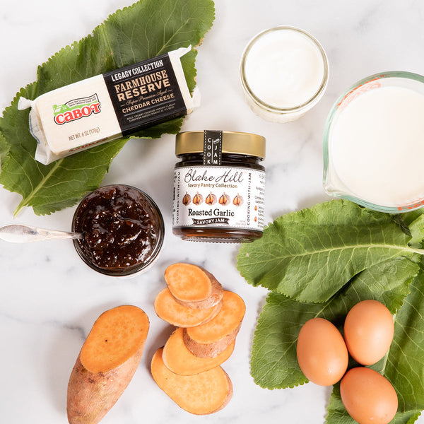 Roasted Garlic, Sweet Potato & Horseradish Quiche