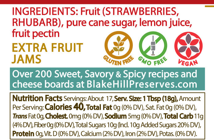 Blake Hill Strawberry Rhubarb Preserve 10.8oz nutrition facts