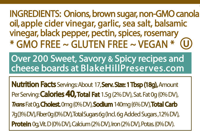 Caramelized Onion Savory Jam nutrition facts