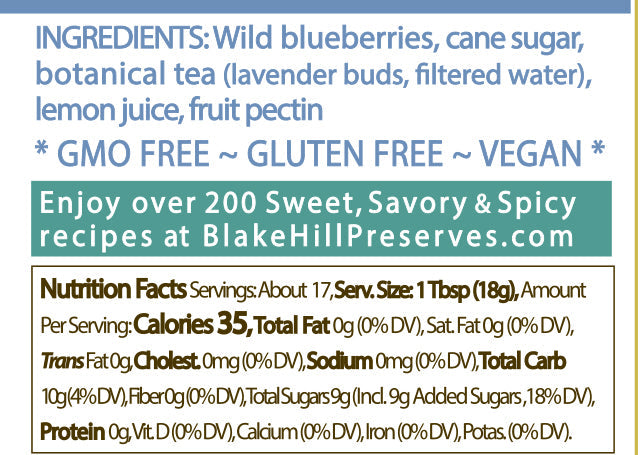 Blake Hill Wild Blueberry & Lavender nutrition facts