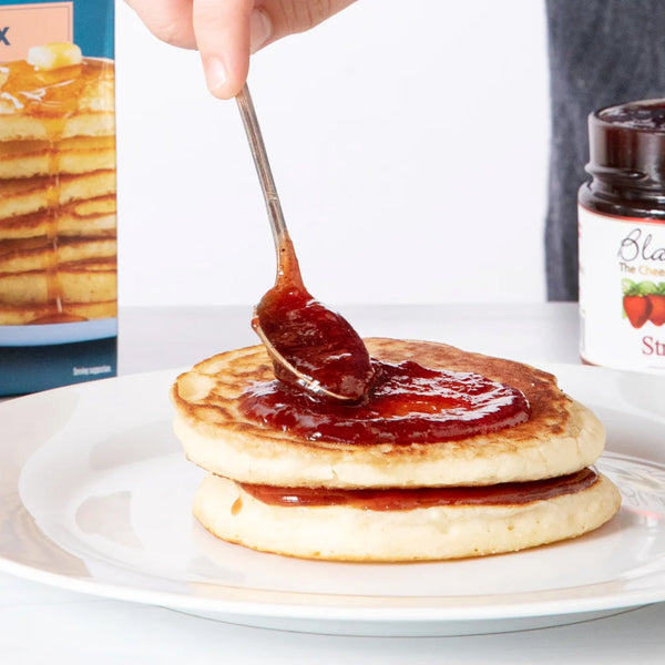 Gluten-Free Strawberry Rhubarb Maple Pancakes